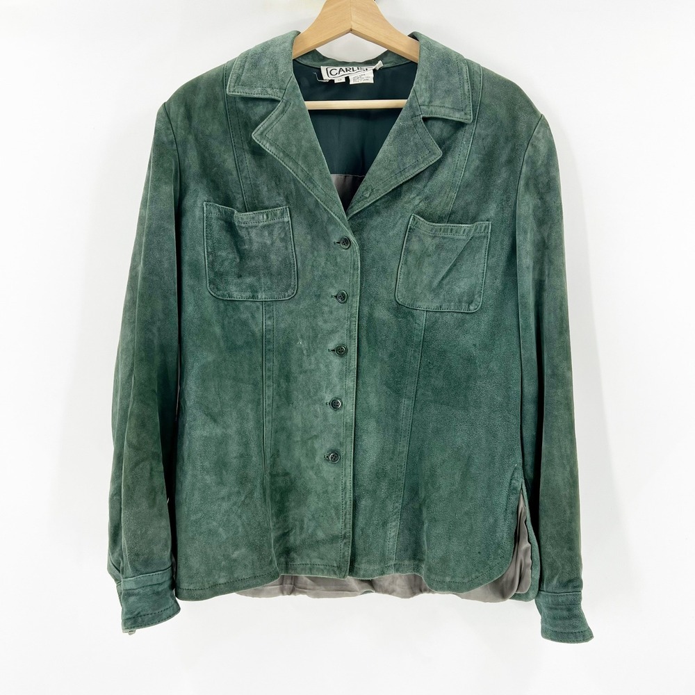 Vintage Carlisle Suede Button Up‎ Shirt Jacket Dark Green Size 12